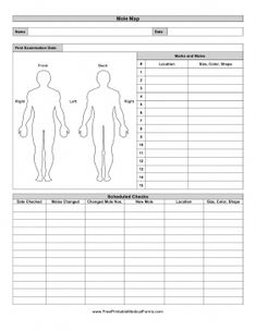 a medical record sheet with an image of a man's body and the name