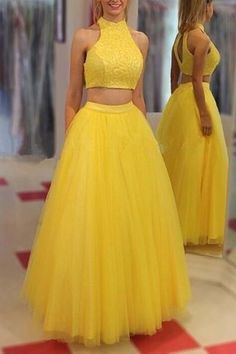 Yellow tulle two pieces O-neck A-line long prom dress graduation,PD49232 on Storenvy Evening Dresses Cheap, High Neck Prom Dress, Dresses Yellow, Cheap Prom Dresses Long, Royal Blue Lace, Yellow Dresses, Prom Dresses Yellow, Dress Graduation, Prom Dresses 2018