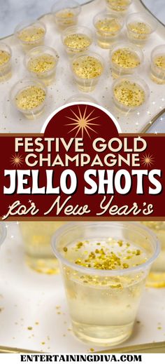 Gold Champagne Jello Shots With Glitter Jelly Shots Recipe, Easy Jello Shots, Jelly Shots, White Cranberry Juice