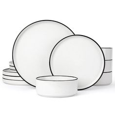 black and white dinnerware set on a white background