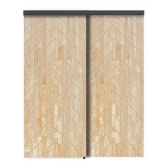 a pair of wooden sliding doors with an arrow pattern on the front and back side