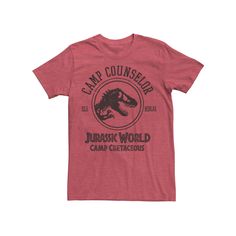 Let your sense of style run wild with this men's Jurassic World tee. Let your sense of style run wild with this men's Jurassic World tee. Crewneck Short sleevesFABRIC & CARE Cotton, polyester Machine wash Imported Color: Red. Gender: male. Age Group: adult. Pattern: Graphic. Material: Cotton Blend. Jurassic World Camp Cretaceous, Camp Cretaceous, Camp Counselor, Graphic Material, Jurassic World, Pattern Graphic, Red And Grey, This Man, Age Group