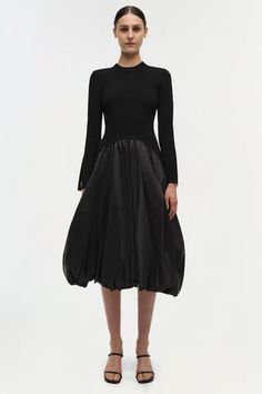 Kenlie Dress Gathered Skirt, Mock Neck, Neck Designs, Women Collection, Fall Winter, Long Sleeve, Black, Design