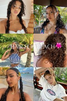 Curly Hairstyles For Summer Camp, Cute Curly Hairstyles Summer, Curly Girl Summer Hairstyles, Vacation Curly Hair, Curly Hairstyles For Pool Party, Pool Hair Ideas Hairstyles Curly, Beach Day Hairstyles For Curly Hair, Beach Hairstyles Natural Hair, Mexico Vacation Hairstyles