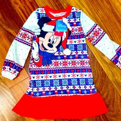 New Mickey Mouse Christmas Dress. Size 5-6. Adorable Red Bottom And Sweet Snow Flakes. A Must Have For The Holiday Season. New Mickey Mouse, Mouse Christmas, Mickey Mouse Christmas, Snow Flakes, Red Bottom, Disney Dresses, Red Bottoms, Christmas Dress, Kids' Dresses