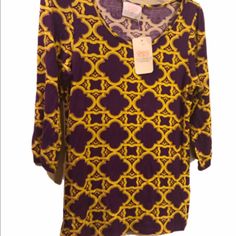 Coveted Clothing Blouse/Top Nwt Sz Small Purple/Gold Mid Length Sleeve Thanks For Dropping By My Shop! I Love Offers! Purple Crew Neck Blouse For Fall, Fall Crew Neck Purple Blouse, Purple 3/4 Sleeve Blouse For Spring, Fall Purple Crew Neck Blouse, Chic Purple Cotton Blouse, Purple 3/4 Sleeve Tops For Spring, Casual Purple Blouse 3/4 Sleeve, Casual Purple Blouse With 3/4 Sleeves, Casual Purple Blouse For Fall