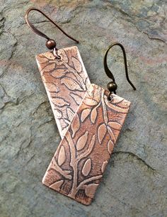 Leaf Copper Etched Earrings Etched Metal Jewelry, Paisley Earrings, Etched Jewelry, Earrings Nature, Etched Copper, Metal Etching, Metal Clay Jewelry, Fall Earrings, Jewelry Techniques