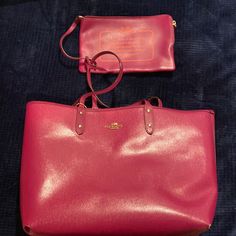 This Is A New Coach Reversible Handbag. Used A Few Times, Brand New Condition. Pink Coach Pouch Bag, Pink Shopping Bag With Removable Pouch, Trendy Reversible Shopping Bags, Pink Everyday Bags With Removable Pouch, Pink Everyday Bag With Removable Pouch, Pink Reversible Shoulder Bag For Shopping, Coach Bag With Removable Pouch For On-the-go, Reversible Crossbody Travel Bag, Pink Reversible Shopping Bag