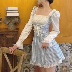 Cottagecore Outfits, Cottagecore Fashion, Cottagecore Dress, Kawaii Fashion Outfits, Square Neck Dress, Vestidos Vintage, Looks Chic, Kawaii Clothes