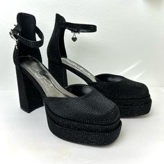 Dolls Kill Sugar Stacked Platform Heels Black Rhinestone. Style Name Willfully 2 . Brand New Without Box. Chunky Block Heel Platforms. Adjustable Buckle Closure. With Heart Charm. All Over Black Crystal Embellishments. 4.5” Heel 1.5” Platform Size 8.5 (Runs Big) Feel Free To Ask Questions Or Bundle To Save! Thanks For Shopping! Embellished Block Heels For Night Out, Rhinestone Round Toe Heels For Night Out, Night Out Heels With Rhinestones And Round Toe, Round Toe Heels With Rhinestones For Night Out, Evening Heels With Bling And Closed Toe, Evening Bling Heels With Closed Toe, Evening Closed Toe Heels With Bling, Black Sparkling Heels For Night Out, Evening Synthetic Heels With Bling