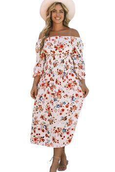 Embrace your feminine side with our Whimsical Breeze Floral Off-Shoulder Dress. This stunning white dress exudes charm with its delicate floral pattern and bohemian-inspired smocked waist detail. The off-shoulder design adds an enchanting allure, showcasing your neck and shoulders in the most flattering way. Ideal for spring and summer outings, its light, breezy fabric ensures you stay comfortable all day long. Dress it down with strappy sandals for a daytime look, or pair it with heels for a ro White Fashion Casual, Designer Jumpsuits, White Off Shoulder, White Floral Dress, Dresses By Length, Floral Dresses, Fit N Flare Dress, Waist Dress, Sleeves Pattern