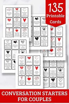 valentine's day conversation cards for couples with hearts on them and the text, love is