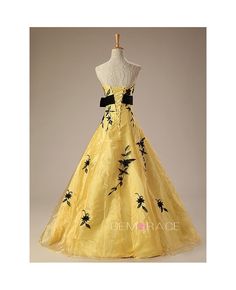 Shop affordable black and yellow strapless embroidered wedding dress with sash online. Free Shipping and Custom-made. Pro since 2009. Elegant Yellow Gown For Debutante Ball, Yellow Ball Gown For Wedding, Yellow Evening Dress For Wedding And Prom Season, Wedding Dress With Sash, Embroidered Wedding Dress, Wedding Dress Sash, Embroidered Wedding, Black And Yellow, Black N Yellow