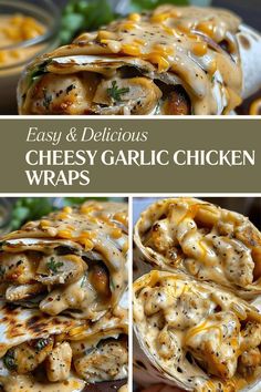 easy and delicious cheesy garlic chicken wraps are the perfect appetizer for any meal