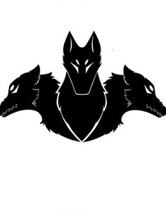 three black wolfs with their heads facing each other