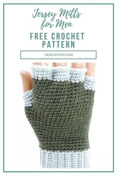 a pair of crocheted fingerless gloves with text overlay that says, free crochet pattern