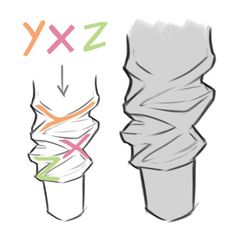 two different types of wrapped objects are shown in this drawing technique, one is white and the other is gray