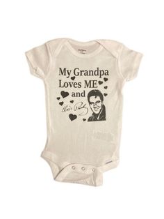 A funny designed one piece bodysuit Onesies® features the phrase "Grandpa Loves Me And Elvis".  Nothing matters more than a baby's comfort, and this one piece is the right choice for all active babies. The envelope neckline and three snap leg closure ensure comfort throughout the day. This is a perfect gift for Mom, Grandma, Baby Shower Gift or just because for that Little One! These gender neutral Gerber brand Onesies® are incredibly comfy! Both the bodysuits and t-shirts are printed on 100% co Funny Short Sleeve Bodysuit With Letter Print, Funny Short Sleeve Letter Print Bodysuit, Funny Unisex Onesie With Letter Print, Funny Graphic Print Short Sleeve Bodysuit, Funny Graphic Print Onesie, Funny Fitted Onesie With Graphic Print, Nothing Matters, Take Home Outfit, Gerber Baby