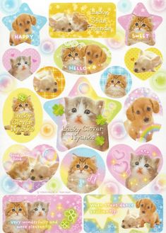 a bunch of stickers with kittens on them