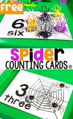 two spider counting cards with free printable numbers