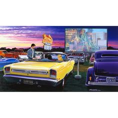 Skyview Drive-In Poster Print by Bruce Kaiser Image 1 Drive In Movie Theater, Drive In Theater, Drive In Movie, Sky View, Comic Style, Us Cars, Vintage Advertisement, Lowrider, Fine Arts Posters