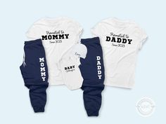 Personalized coming home outfit for mom, dad, and baby with shirt and jogger pants sweats set.  Great as a cute pregnancy announcement picture outfit, or babyshower gift for new mom and dad. Available in X Small to 2X Large sizes. EACH PIECE SOLD SEPARATELY OR AS 1 SET FOR MOMMY, DADDY, OR BABY. TO SEE MY STOREFRONT FOR MORE ITEMS, GO HERE 👉🏼 https://www.etsy.com/shop/GBVC 🌺SIZING AND MATERIAL INFO🌺 ♦ UNISEX FIT SHIRT AND JOGGERS THAT ARE RELAXED FIT (FOR WOMEN, SIZE DOWN IF YOU WANT A MORE Baby Announcement Gifts, Sweats Set, Baby Hospital Outfit, Mom Dad Baby, Cute Pregnancy Announcement, Baby Coming Home Outfit, Hospital Outfit, Baby Shower Outfit, Baby Hospital