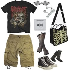 Grunge Outfit With Shorts, Grunge Outfits Png, Grunge Shorts Outfit, Clothing Collage, Alt Outfits, Y2k Clothes, Cool Fits