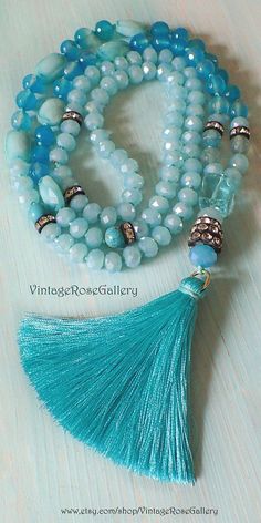 Turquoise Silk Tassel Necklace, #VintageRoseGallery #etsy Turquoise Agate Gemstones Necklace, Boho Chic Necklace by VintageRoseGallery Turquoise Aquamarine Spiritual Necklace, Blue Tassel Necklace For Gift, Bohemian Aquamarine Jewelry In Turquoise, Bohemian Aquamarine Turquoise Jewelry, Bohemian Turquoise Aquamarine Jewelry, Bohemian Aquamarine Jewelry, Adjustable Turquoise Tassel Necklace For Gift, Blue Tassel Necklace With Round Beads For Gift, Elegant Blue Tassel Necklace As Gift