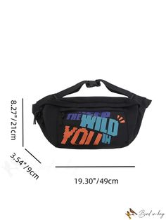 BirdinBag - Unisex Style Large Capacity Fanny Pack with Letter Graphics Trendy Shoulder Bag With Letter Print For Streetwear, Trendy Letter Print Shoulder Bag For Streetwear, Casual Bags With Letter Print For Streetwear, Casual Streetwear Bag With Letter Print, Casual Letter Print Bags For Streetwear, Black Shoulder Bag With Letter Print For Travel, Casual Outdoor Bag With Letter Print, Casual Softback Bag With Letter Print, Black Letter Print Bag For Streetwear