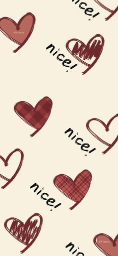 many hearts are drawn in different colors and sizes on a white background with the words nice nice nice nice nice nice