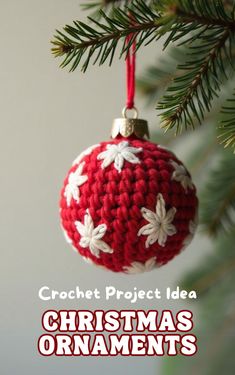 a crocheted christmas ornament hanging from a tree branch with the words crochet project idea on it