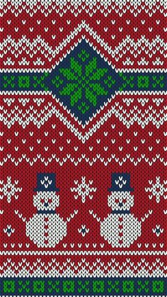 a red and green knitted christmas sweater with snowmen