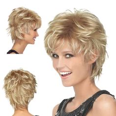 Women&apos;s Wig Sexy Full Bangs Short Hair Curly Styling Cool Natural Ladies Wigs Cool Wig, Curly Styling, Curly Color, Full Bangs, Bangs Wig, Wigs Short, Wig Short