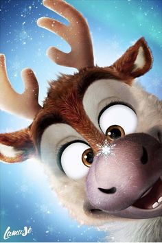 an animated character with big eyes and antlers