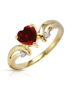 1.29 ctw Natural Spicy Red Garnet and Diamond 14k Gold Heart Ring. Makes A Great January Birthstone Gift.