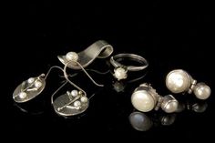 "These are 4 beautiful and vintage PEARL 925 STERLING lot earrings, pendant, ring (weight 18.6g). The set has nice shape with white luster pearls and sterling. The dangle earrings measure from 1 1/4\" to 3/4\" (bottom has 925), pendant  (measures 1\", 925). The ring is 5 1/2 (bottom has STERLING). The set is in very good condition. 0.7 MR" Pendant Ring, Vintage Pearl, Earrings Pendant, Ring Pendant, Art Deco Diamond, Gold Tone Necklace, Vintage Pearls, Chunky Necklace, White Pearl