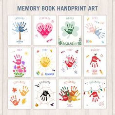 the memory book handprint art is displayed in front of a white background with colorful images