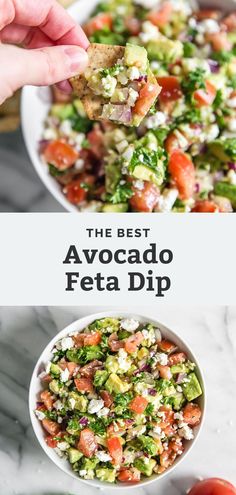 the best avocado feta dip recipe is made with fresh tomatoes, broccoli and other vegetables