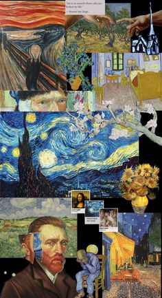 the collage has many different paintings on it