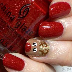 Santa And Rudolph Nails, Christmas Nails Rudolph Red Nose, Christmas Gel Nails For Kids, Rudolph Nail Art, Jello Bars, Christmas Nails Rudolph, Christmas Nails For Kids, Kids Christmas Nails