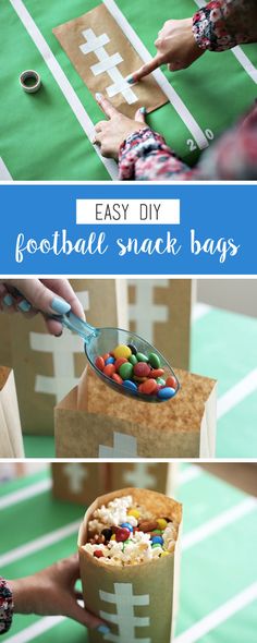 the football snack bag is made with cereal and marshmallows to make it look like