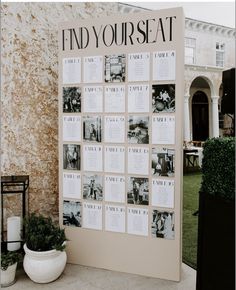 Big Wedding Seating Chart, Black And White Table Seating Chart, Seating Chart Pictures, Seating Chart Wedding Ideas Christmas, Table Guest List Ideas, Seat Assignment Wedding, Timeless Seating Chart, Wedding Seating Chart Photos, Wedding Seating Chart With Photos