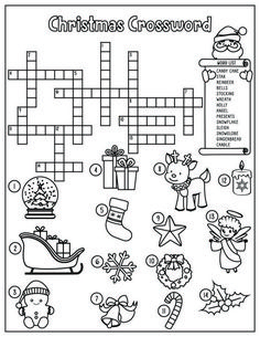 the christmas crossword is shown in black and white