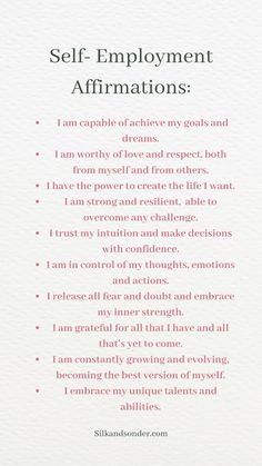 the back cover of self - employment affirmations