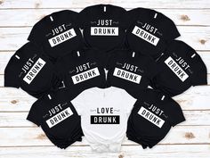 "Love drunk Just married T-shirt, Falling in Love Announcement Shirt, Engagement Shirt, Fiancée T-shirt, Fiancé T-shirt, Love Has No Gender Welcome to my store and it's great to see you here! I'm sure you'll love my designs. Please let me know if you have any questions and recommendations. The Unisex t-shirts are retail fit and a little bit relaxed. Make sure you check our size-chart before you place your order. The inscriptions on the T-shirts are black in light colors and white in dark colors. So, here is a brief description for you to-see-the order-process: 1-) Please, Check and Review all Photos. 2-) Select Your T-Shirt Size and T-Shirt Color from drop down menus. 3-) Choose Your Quantity as much as you want. 4-) Click ADD TO CART. You can go back to add more product color for your fam Black Short Sleeve T-shirt For Bachelorette Party, Black Crew Neck T-shirt For Bachelorette Party, Just Married Shirts, Love Has No Gender, Bachelorette Party Shirts Funny, Bridal Shower Shirts, Bride Squad Shirt, Engagement Shirt, Funny Bachelorette