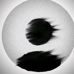 two black objects in the middle of a circular object that appears to be blurry