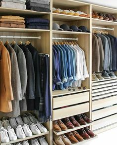 a closet filled with lots of clothes and shoes