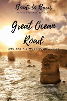 the great ocean road in australia's most scenic drive with text overlaying it