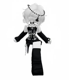 a black and white anime character with long hair wearing a corset, dress and necklace