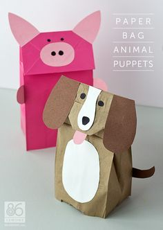 an origami dog and pig are sitting next to each other